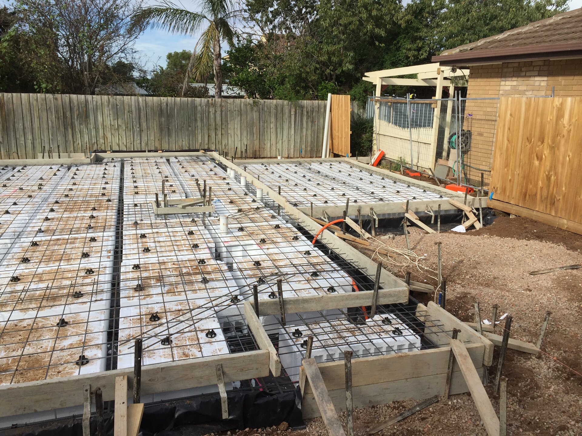 Waffle slab preparation with rebar mesh