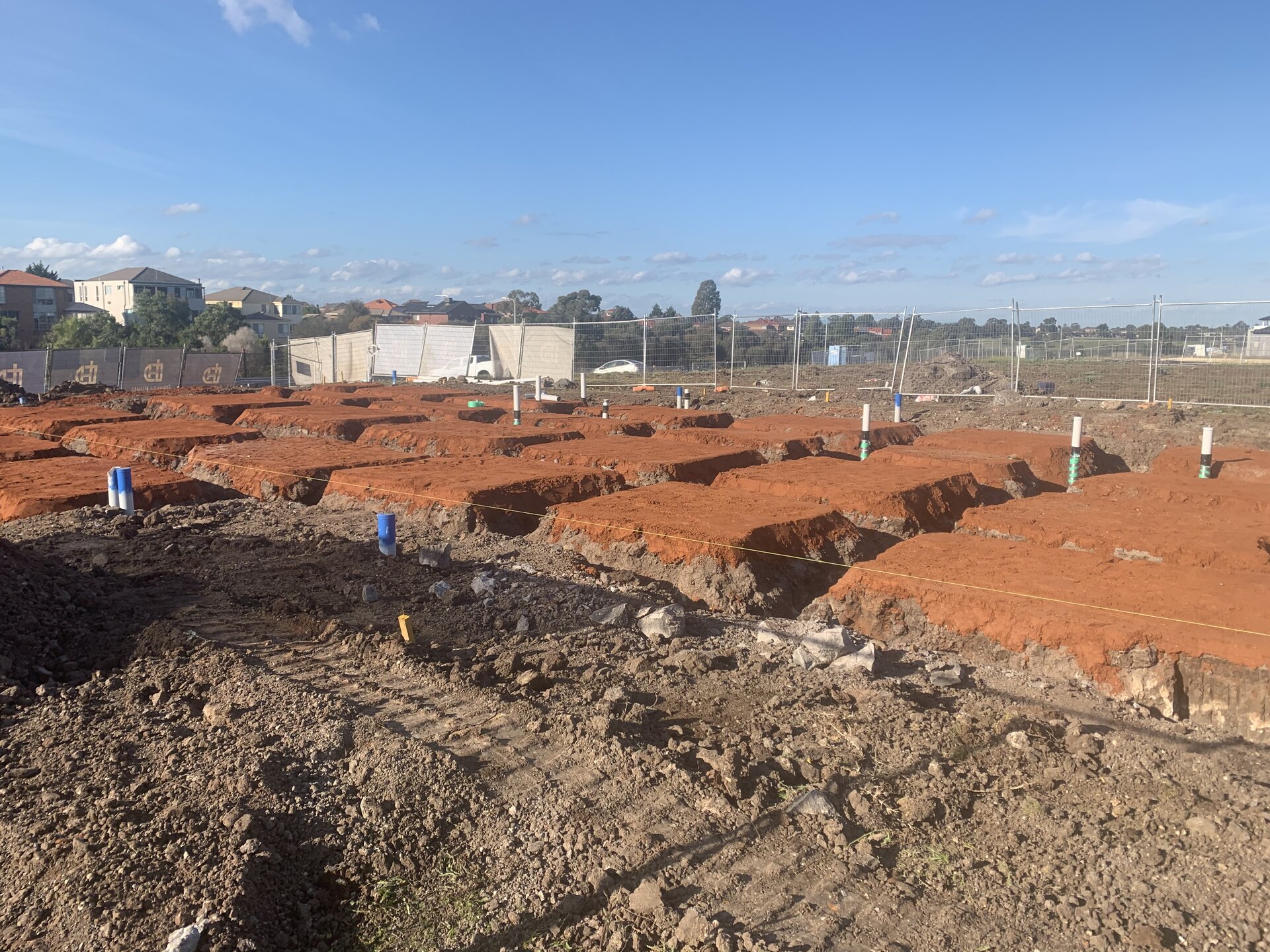 Foundation earthworks and excavation trenches